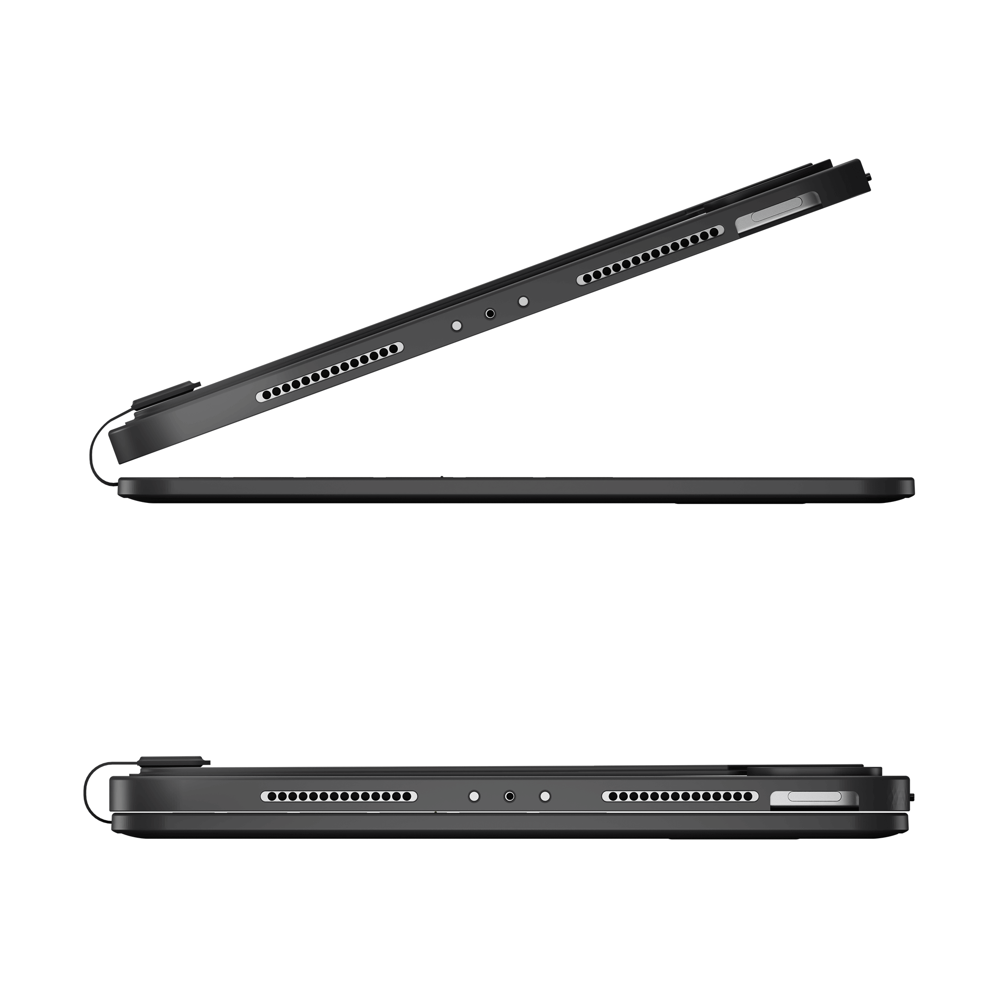 SpacePad iPad Keyboard - Black - (iPad 11 (A16) / iPad 10th Gen) side view showcasing sleek design and compatibility.
