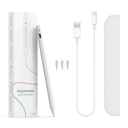 Pencil Pro Lumin Alpine White – iPad stylus with LED and palm rejection with packaging and content