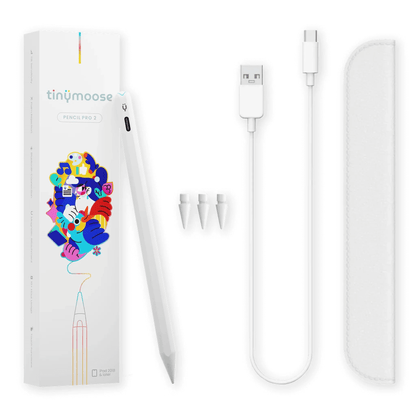 Pencil Pro 2 | Alpine White - With Gesture Controls stylus next to its packaging and interior additional products, ideal iPad pen for Apple iPad with gestures.